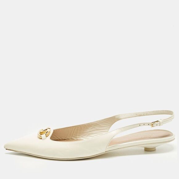 ValentinoSize 39 Off White Leather Vlogo Slingback Flats